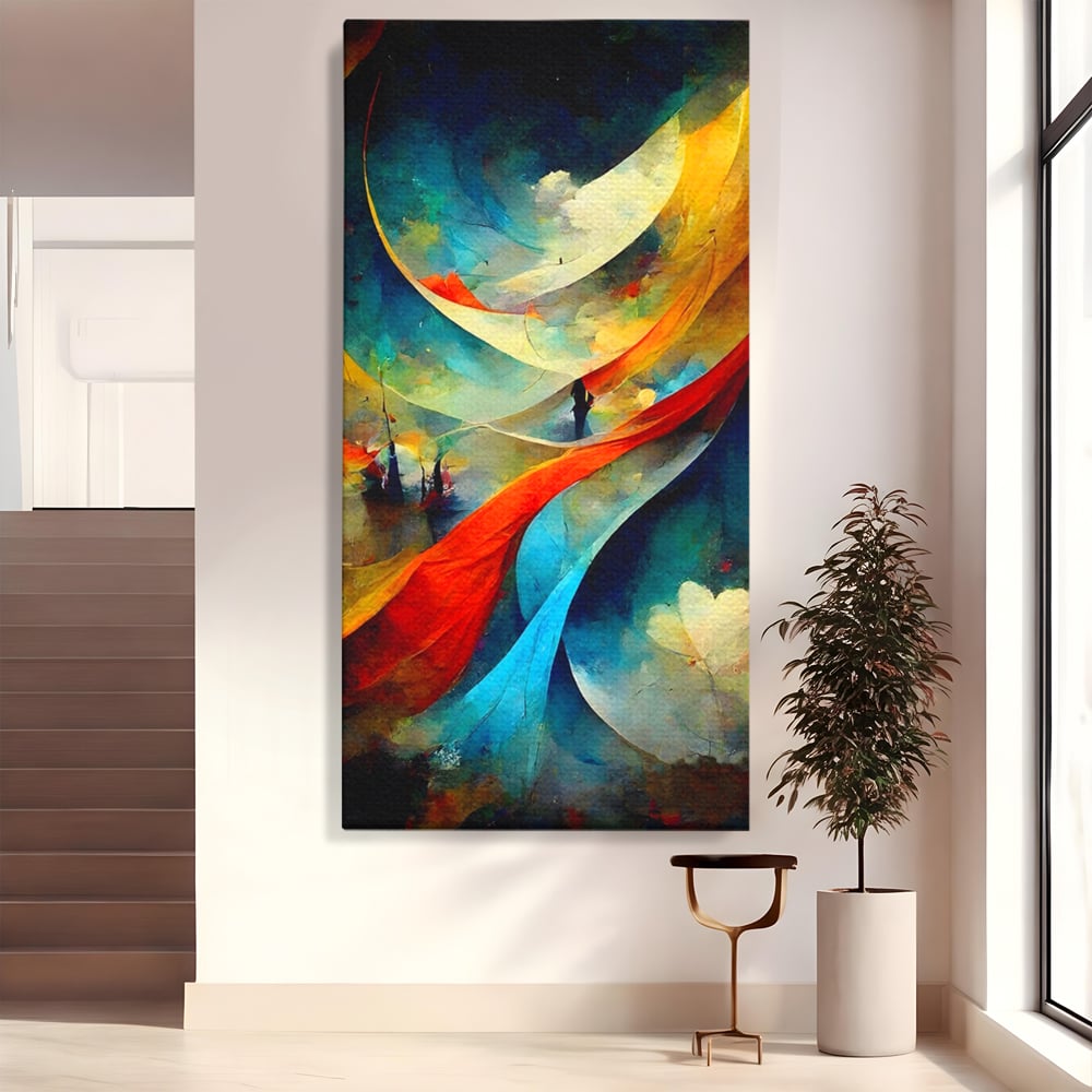 Tablou canvas cu pictura abstracta cu valuri colorate, fara rama, pe sasiu de lemn